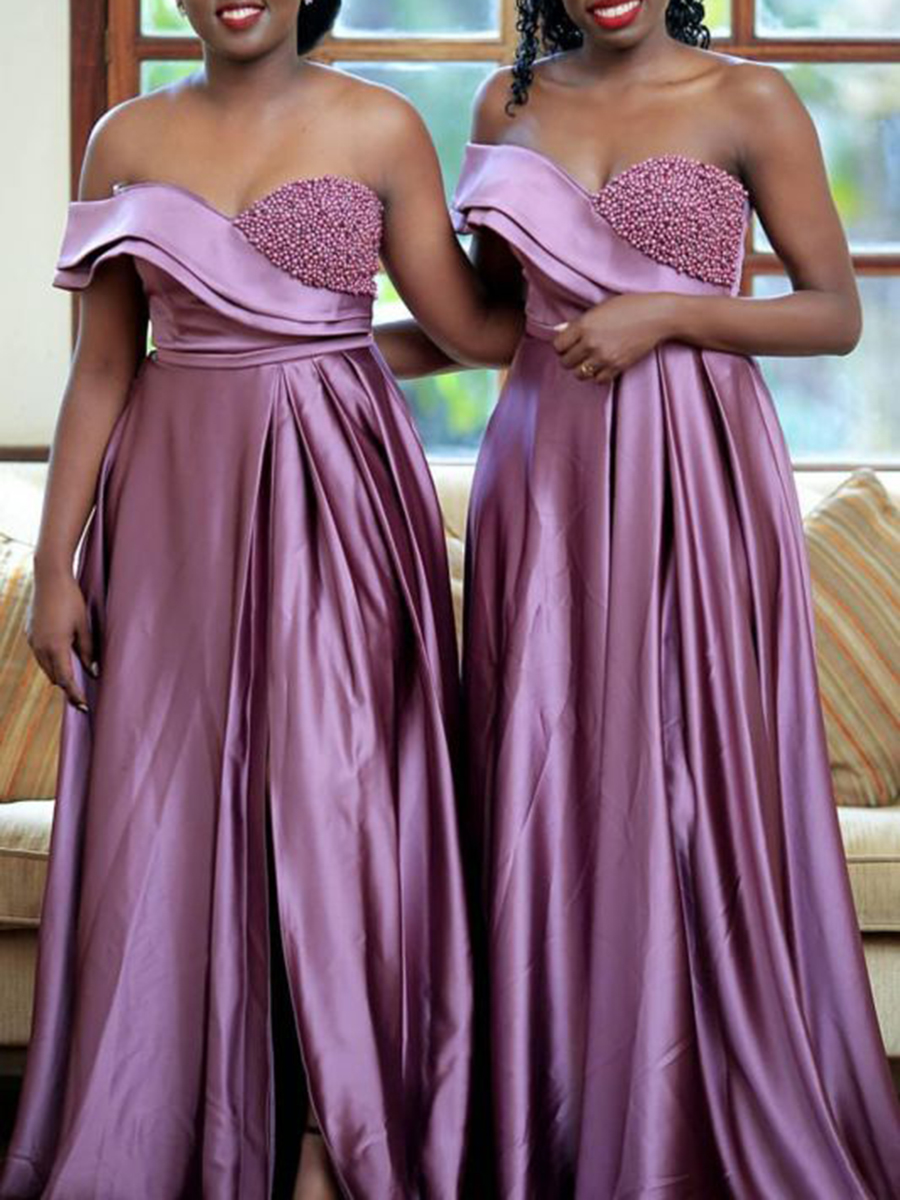 Off-The-Shoulder Sleeveless Floor-Length A-Line Wedding Bridesmaid Dress 2020
