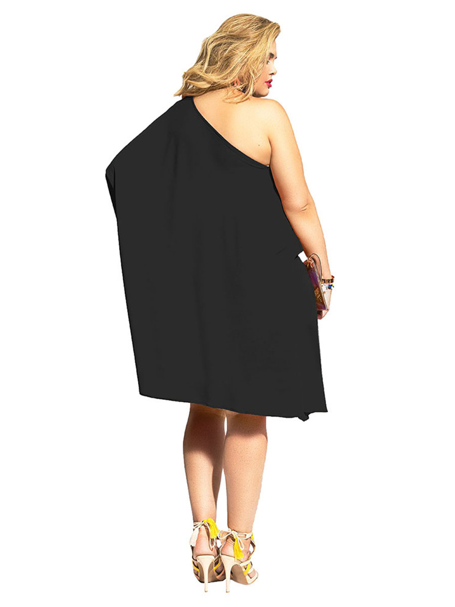 Plus Size Black Off Shoulder Women's Party Dress