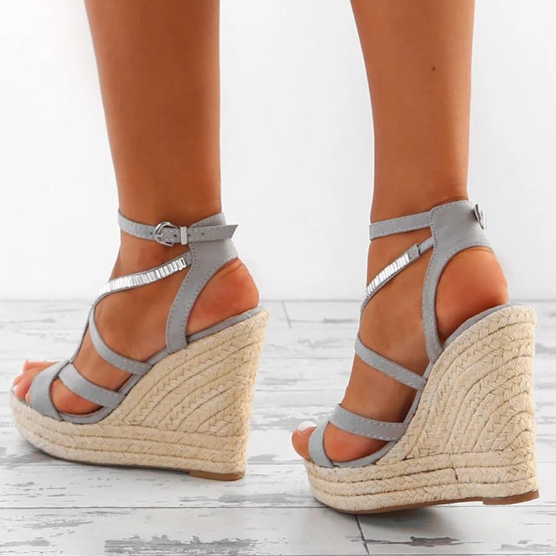 Espadrille Rhinestone Wedge Heel Strappy Buckle Women's Sandals