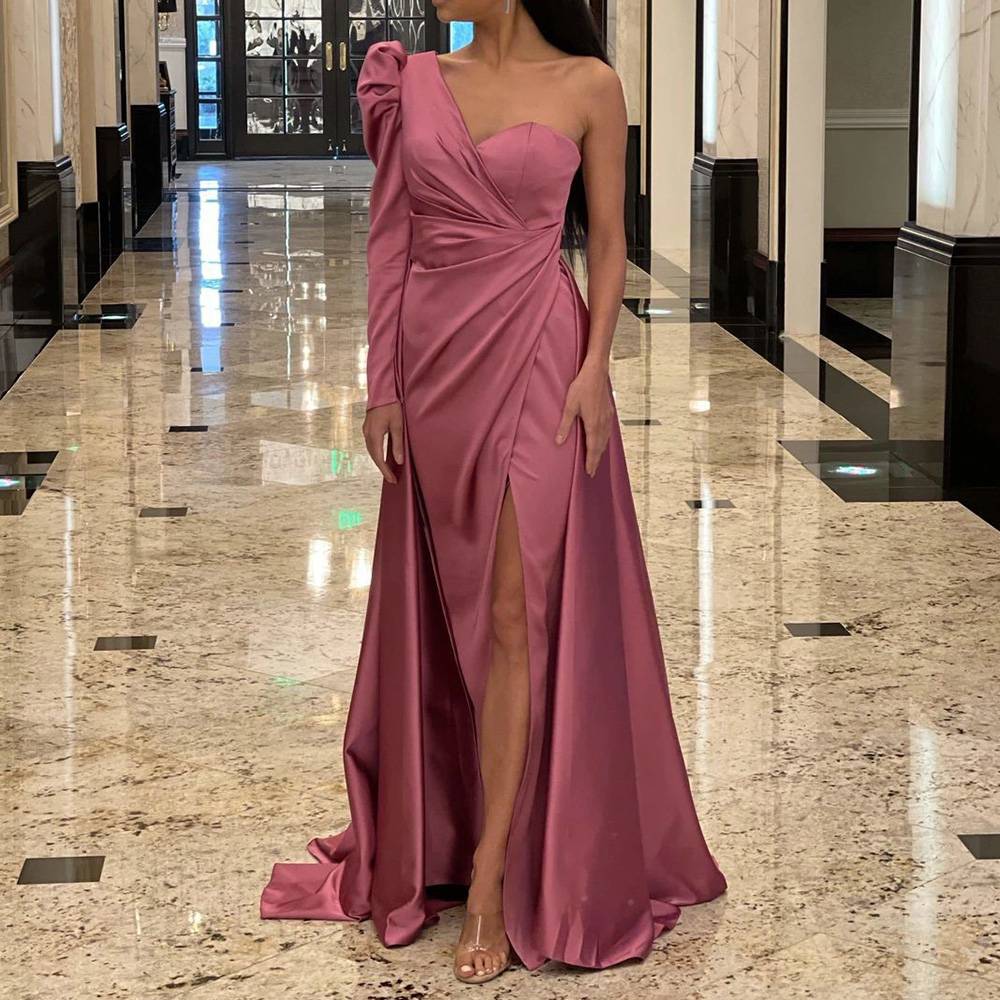 Long Sleeve Floor-Length Asymmetric Dress Women's Dress