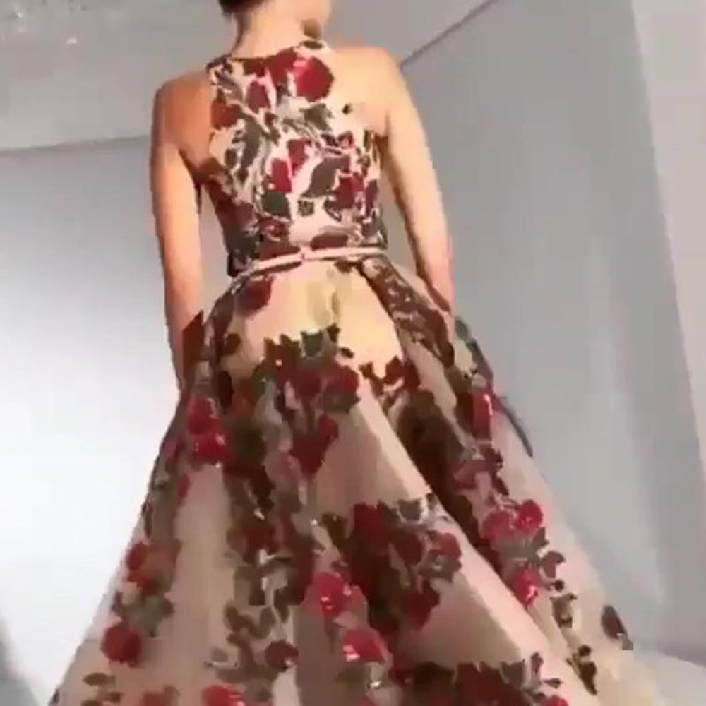 Floral Maxi Dress Round Neck Floor-Length Sleeveless Pullover Women's Dress