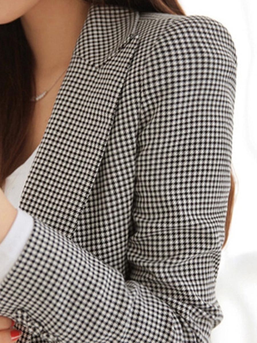 All-Matched Notched Lapel Checkered Women's Blazer