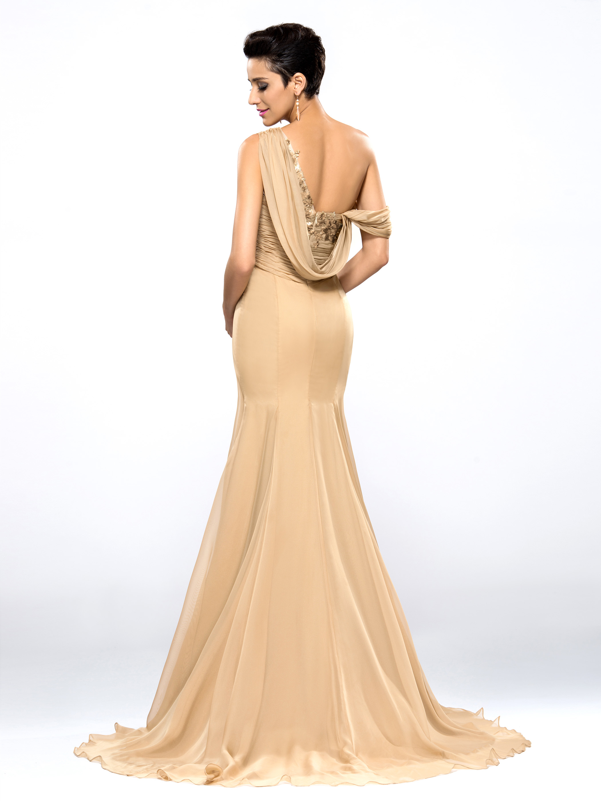 Split-Front Draped Sequins Evening Dress