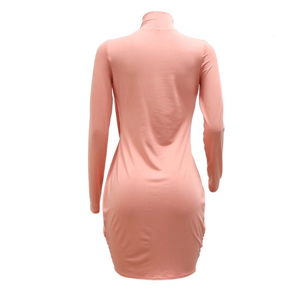 Asymmetric Long Sleeve Above Knee Stand Collar Regular Women's Dress