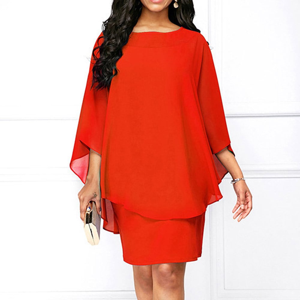Plus Size Round Neck Patchwork Long Sleeve Above Knee Pullover Women's Dress