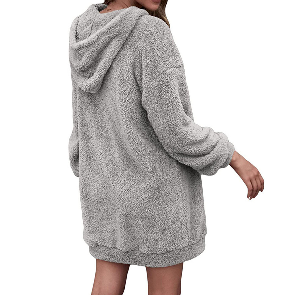 Long Sleeves Pocket Plain Mid-Length Pullover Hooded Women's Hoodie