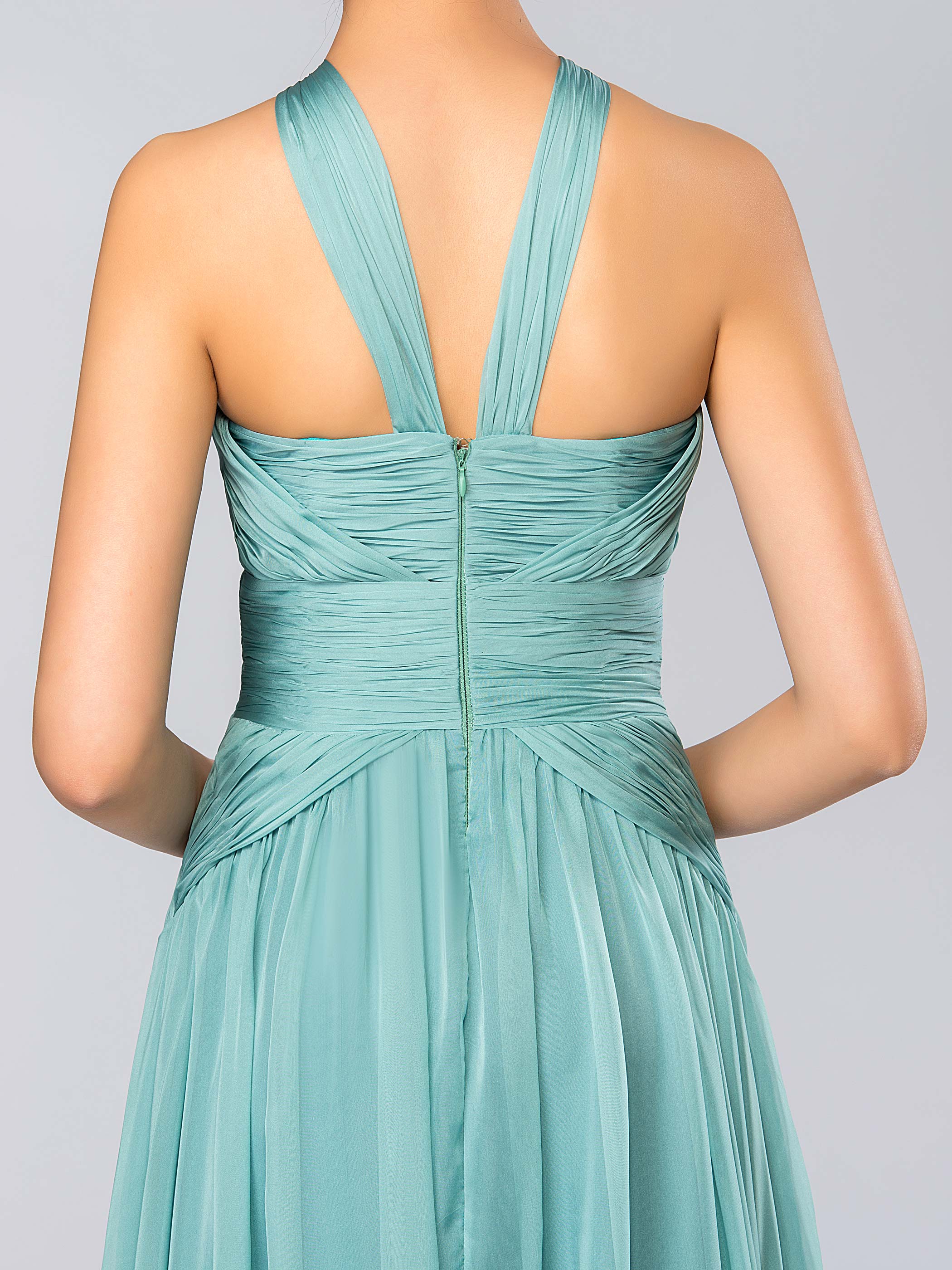 A-Line Halter Ruched Long Prom Dress
