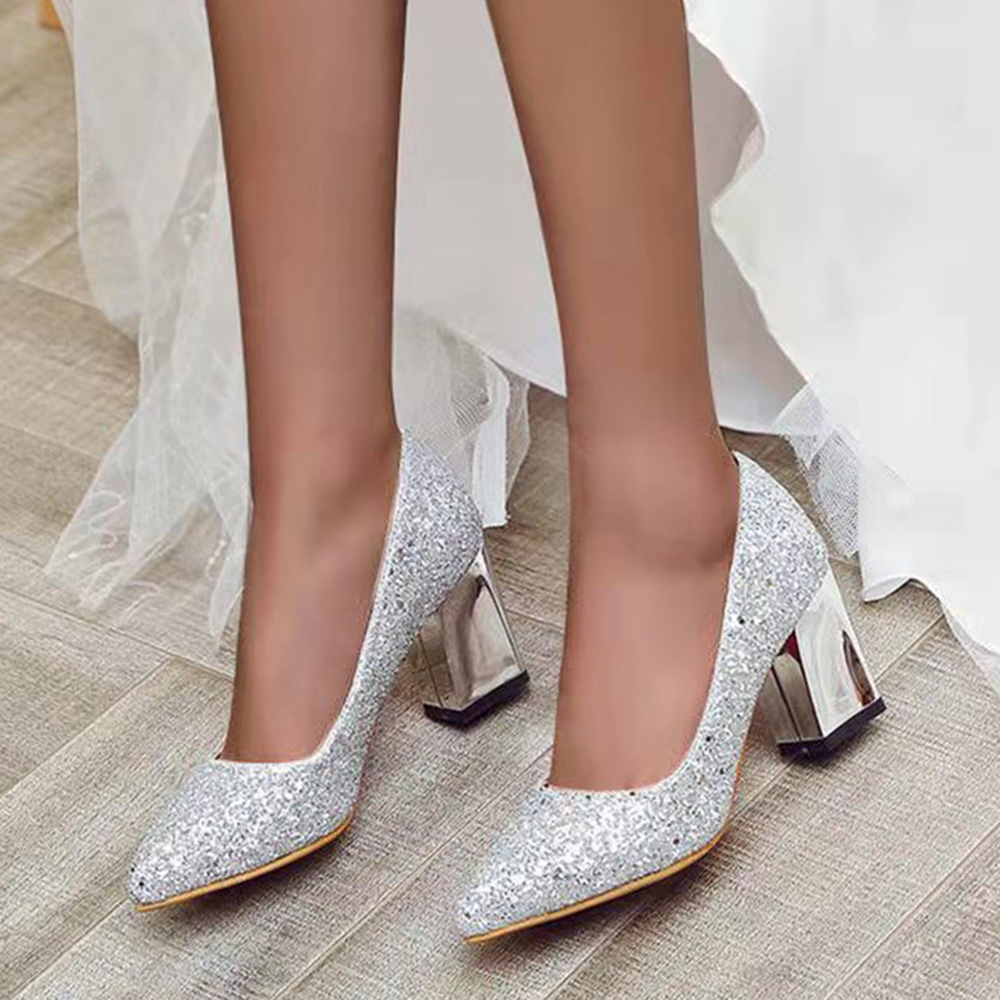 Chunky Heel Slip-On Pointed Toe Western Thin Shoes