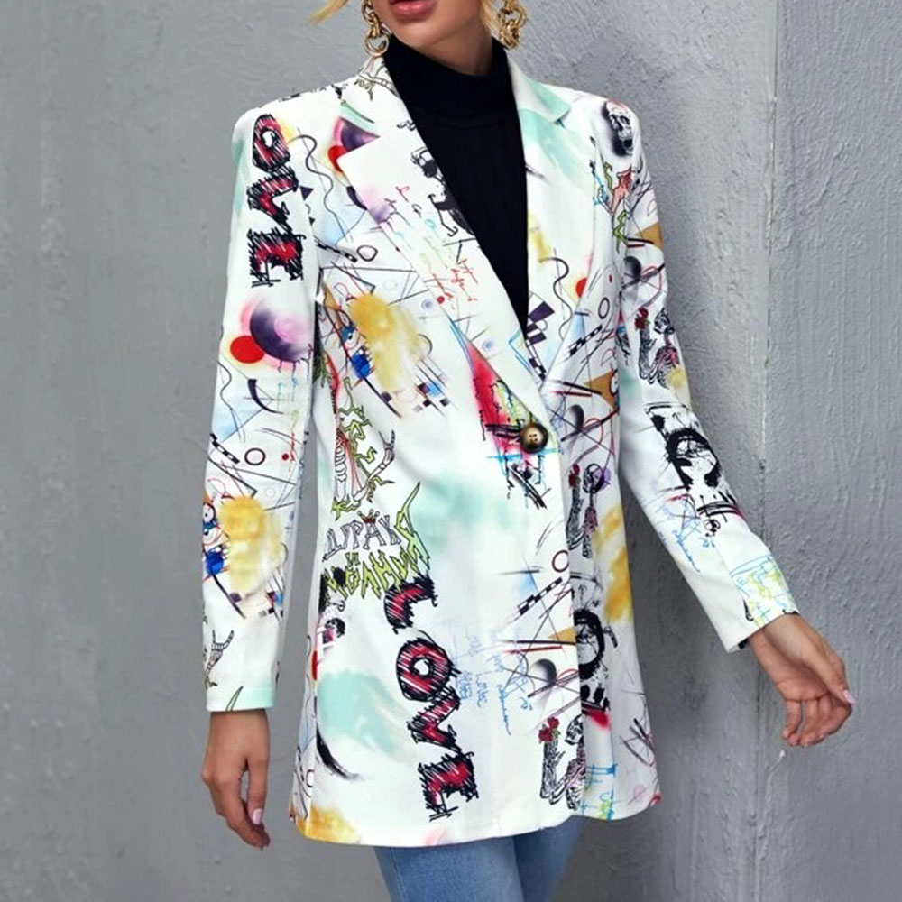 Floral Long Sleeve One Button Notched Lapel Fall Women's Casual Blazer