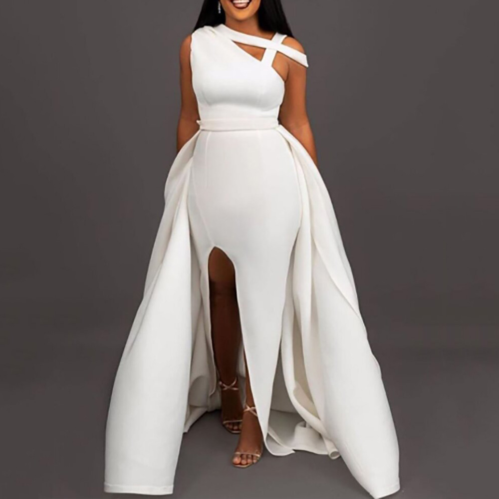 Wedding Guest Dress Short Sleeve Split Floor-Length Summer Women's Dress
