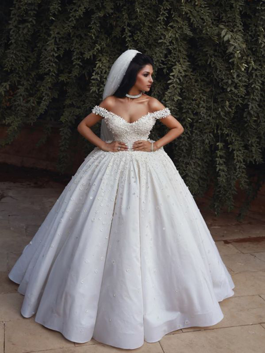 Sleeveless Off-The-Shoulder Floor-Length Sequins Church Wedding Dress 2021