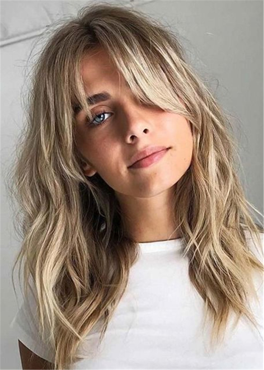 Blonde Wavy Hairstyles Women Synthetic Hair Capless 20 Inches Wigs
