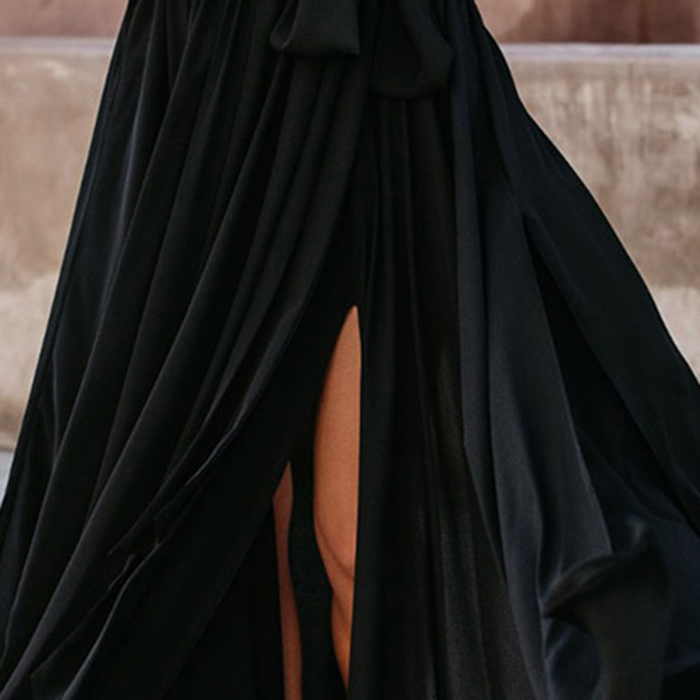 Split Floor-Length V-Neck Long Sleeve Western Women's Dress