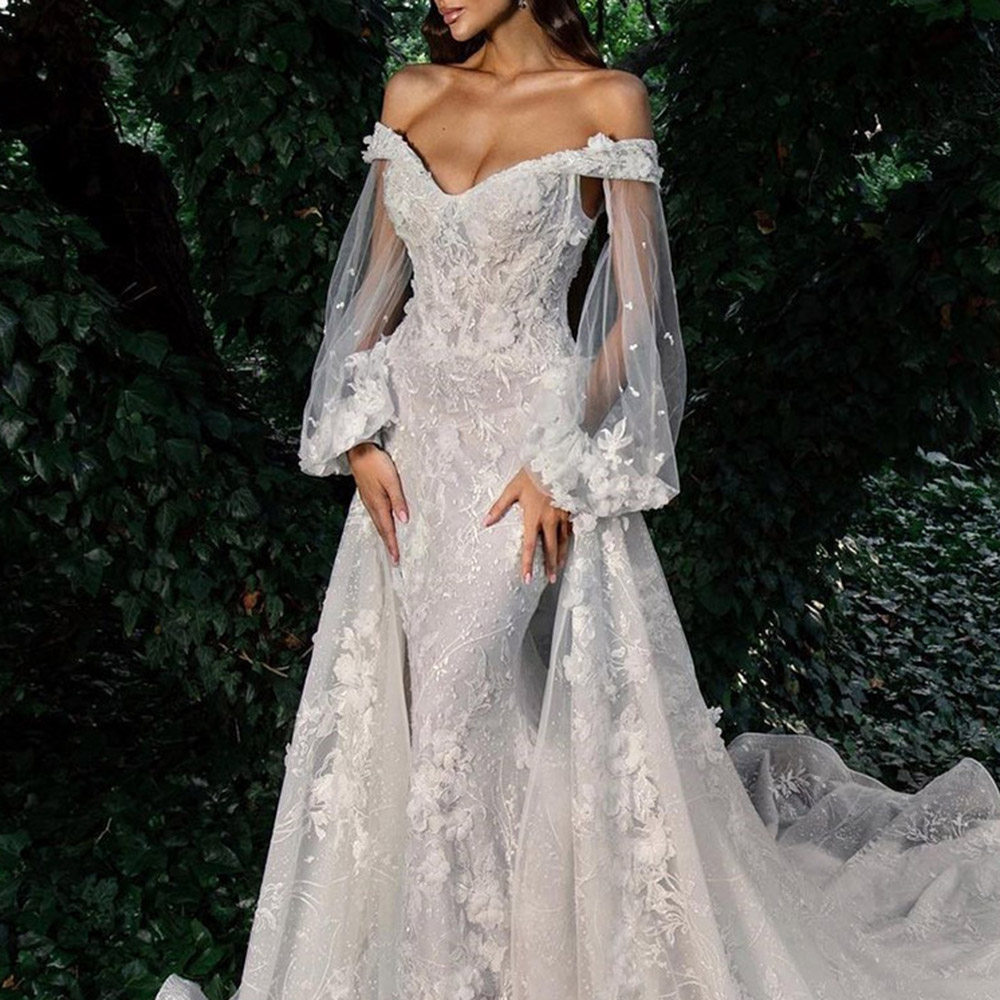 Appliques Long Sleeves Floor-Length Mermaid Garden Wedding Dress 2022