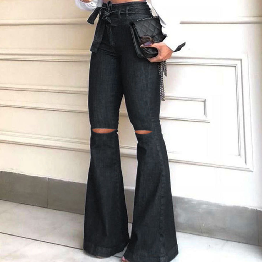 Regular Hole Bellbottoms Slim Women's Jeans
