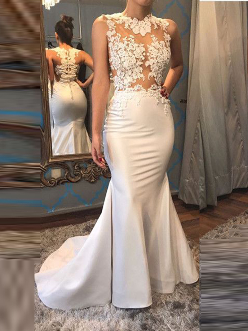 Appliques Button Mermaid Evening Dress