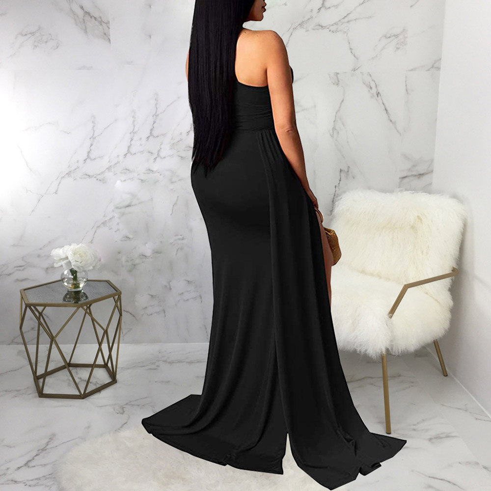 Floor-Length Split Sleeveless Oblique Collar Pullover Women's Dress