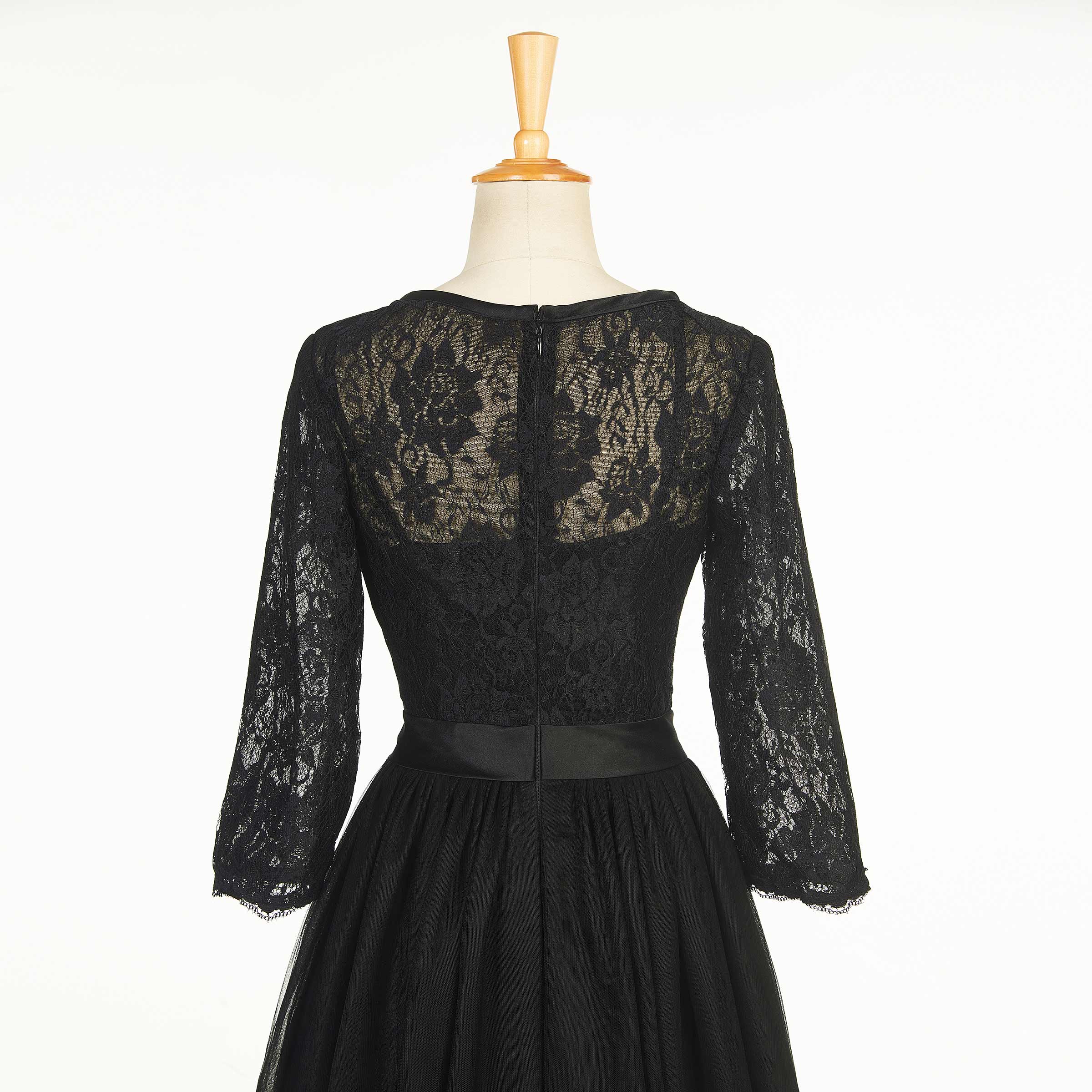 Scoop Neck 3/4 Length Sleeves Lace Tea-Length Evening Dress