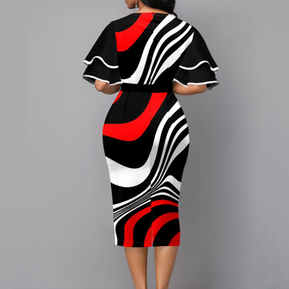 Falbala Half Sleeve Mid-Calf Round Neck Ruffle Sleeve Women's Dress