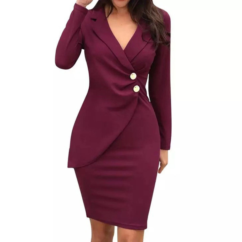 Lapel Asymmetric Long Sleeve Above Knee Fall Women's Dress