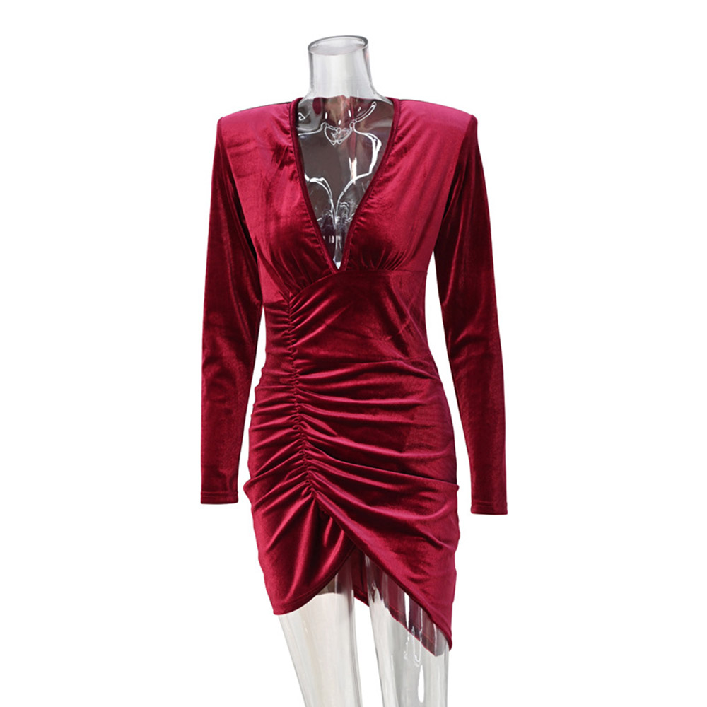 Long Sleeve Asymmetric Above Knee V-Neck Pullover Women's Dress