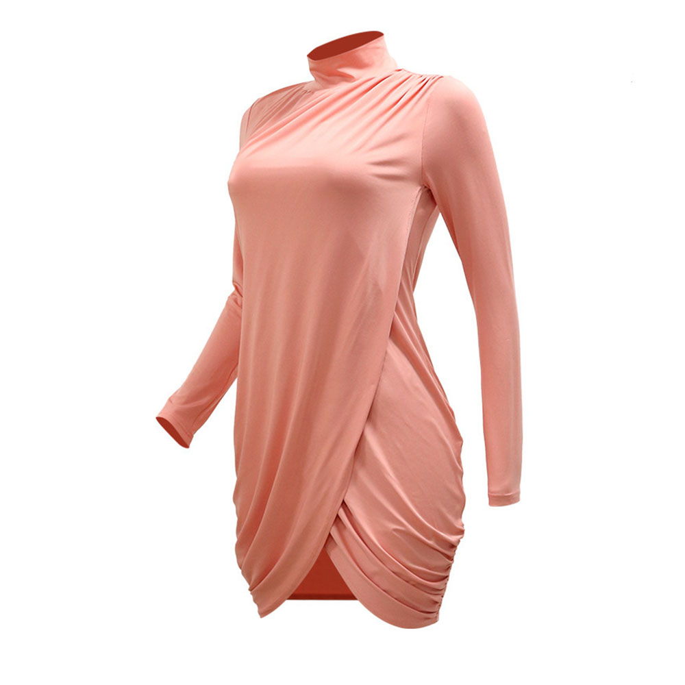 Asymmetric Long Sleeve Above Knee Stand Collar Regular Women's Dress
