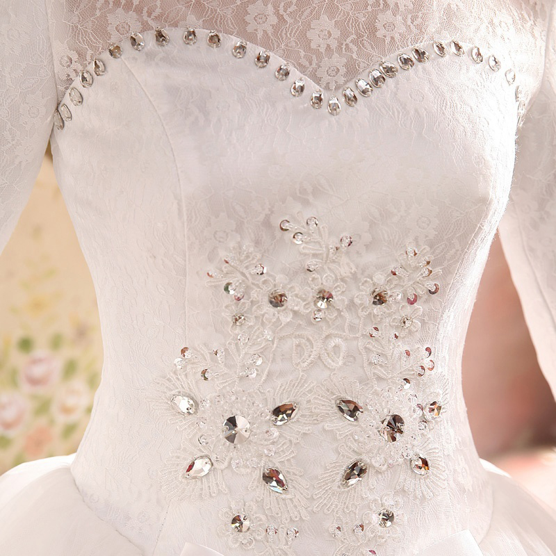 Long Sleeve Beading Lace-Up Vintage Wedding Dress