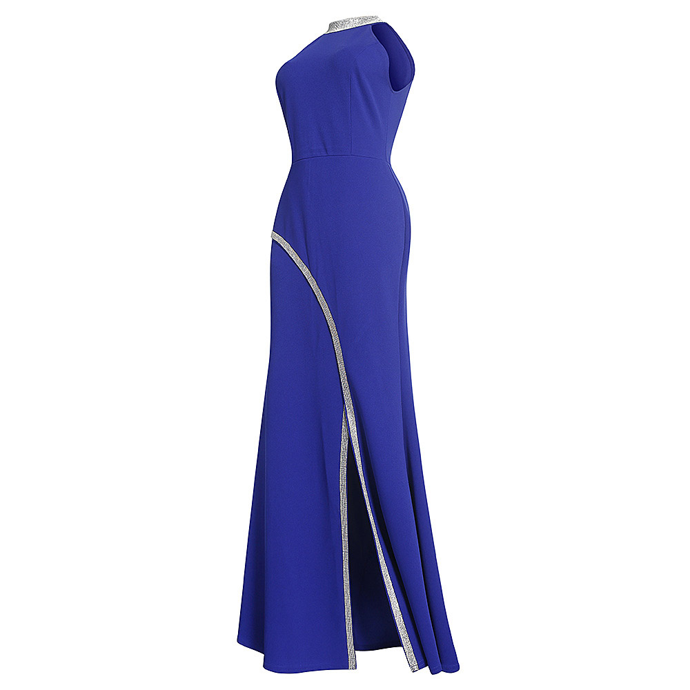 Stand Collar Floor-Length Sleeveless Zipper Mermaid Women's Dress