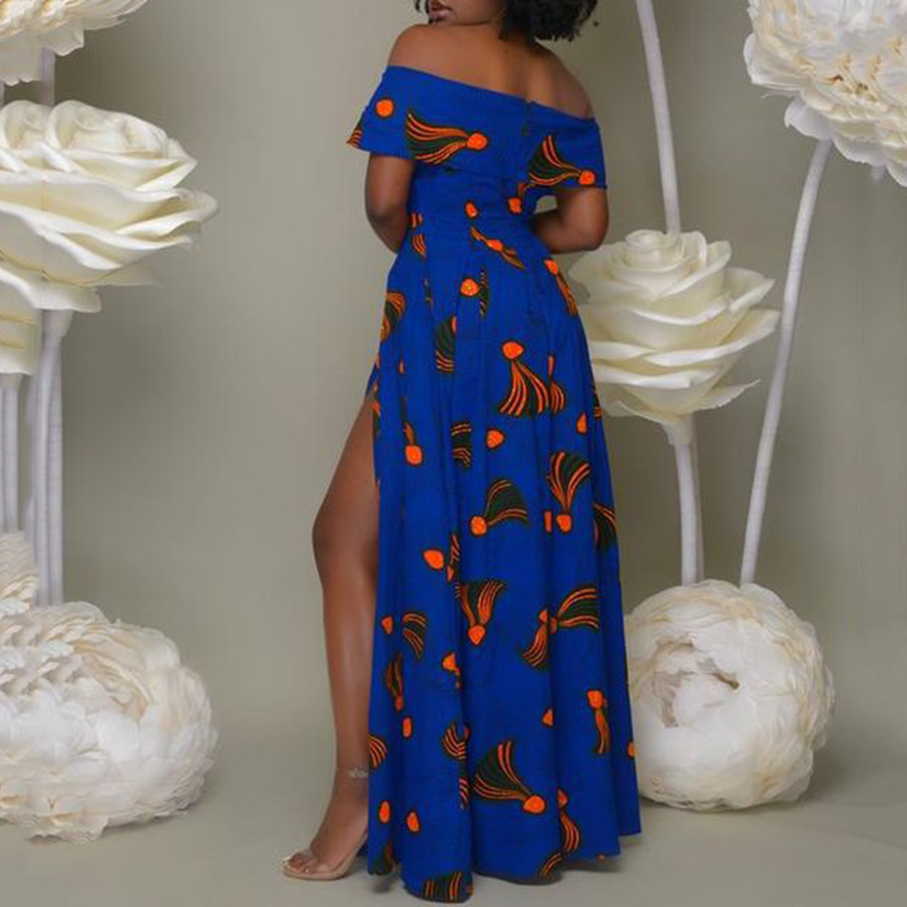 Short Sleeve Off Shoulder Print Floor-Length Cold Shoulder Women's Dress