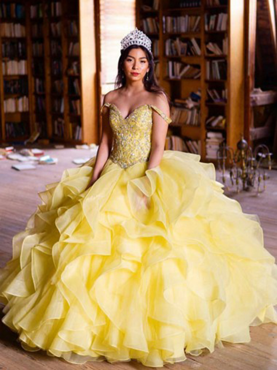 Ball Gown Off-The-Shoulder Floor-Length Beading Quinceanera Dress