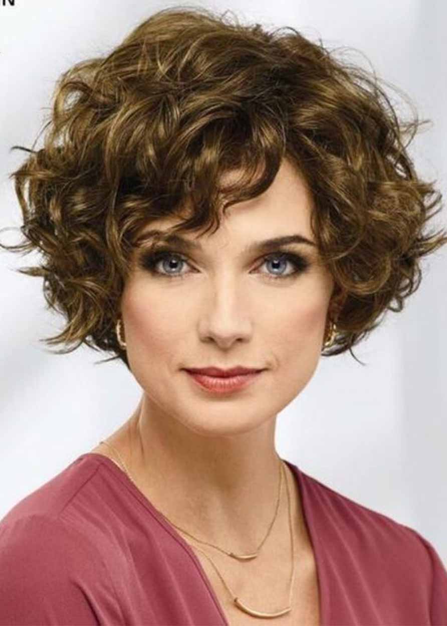 Women's Short Curly Hairstyles Kinky Curly Synthetic Hair Capless Wigs 14Inches