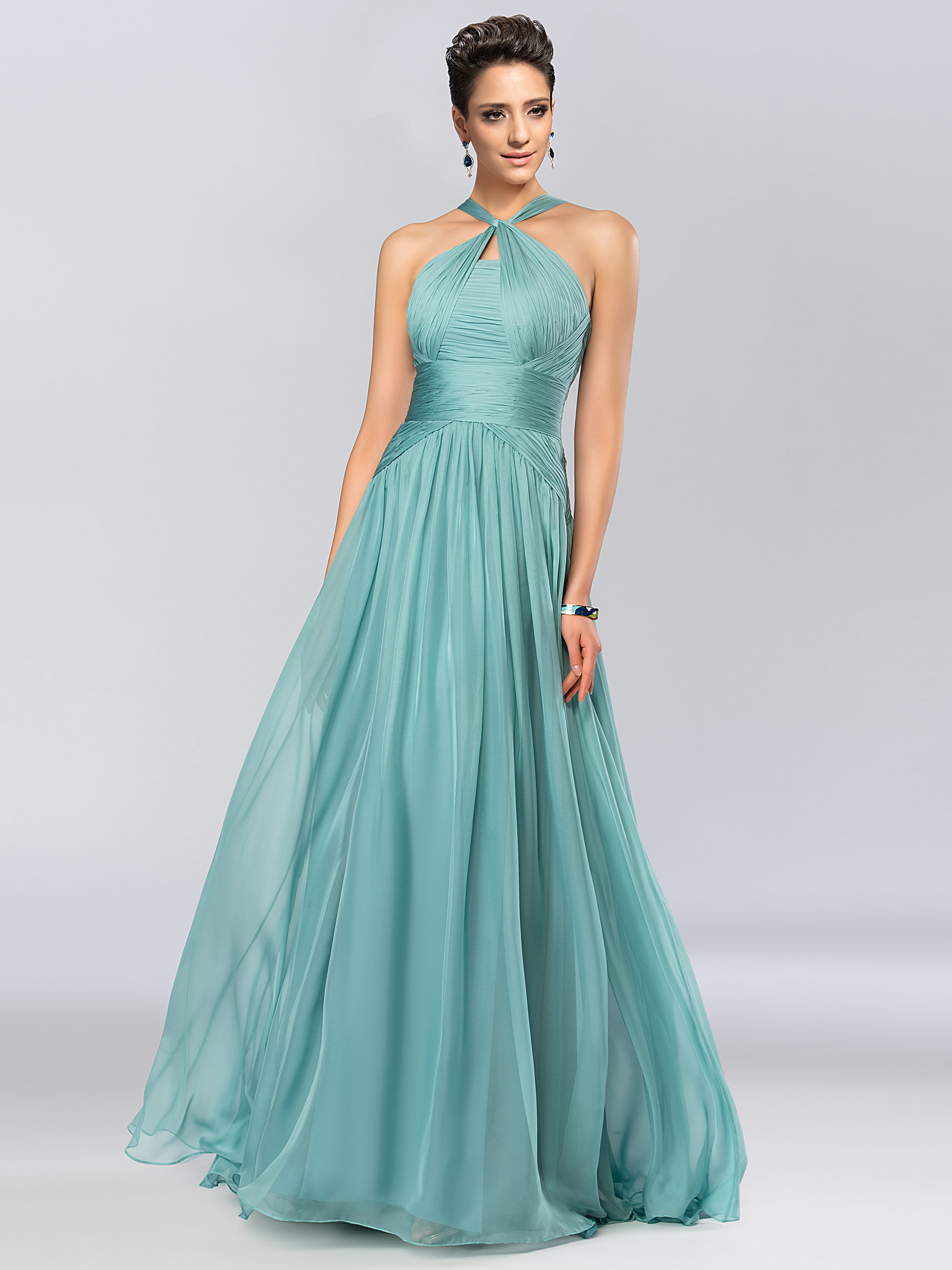 A-Line Halter Ruched Long Prom Dress