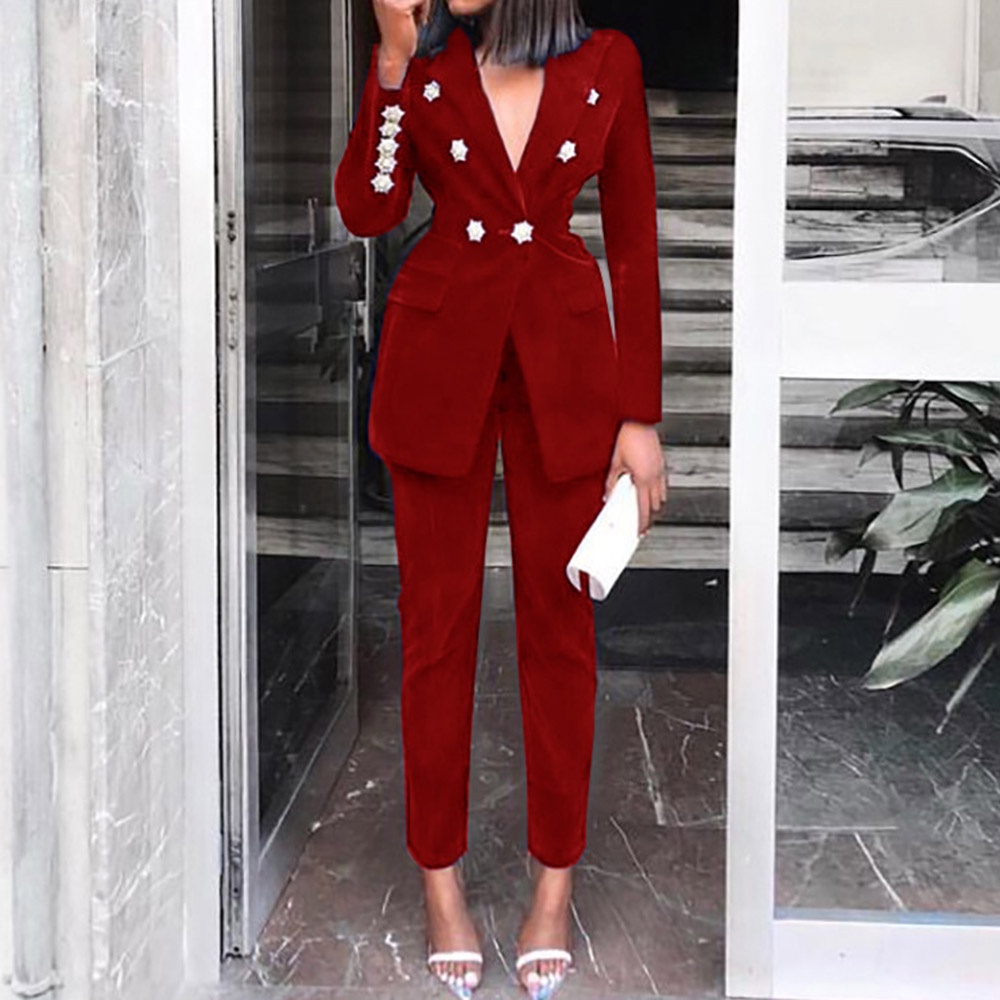 Blazer Fashion Button Full Length Women's Suit