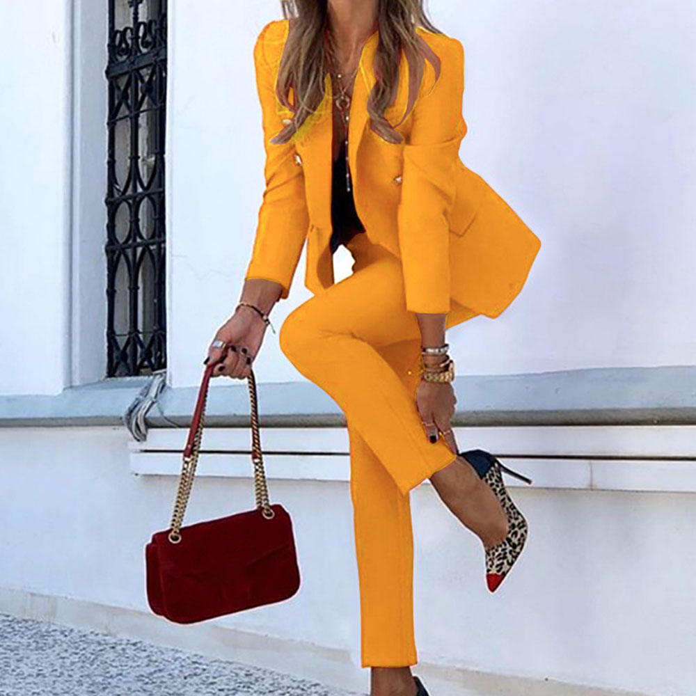 Office Lady Button Pants Ankle Length Women's Suit