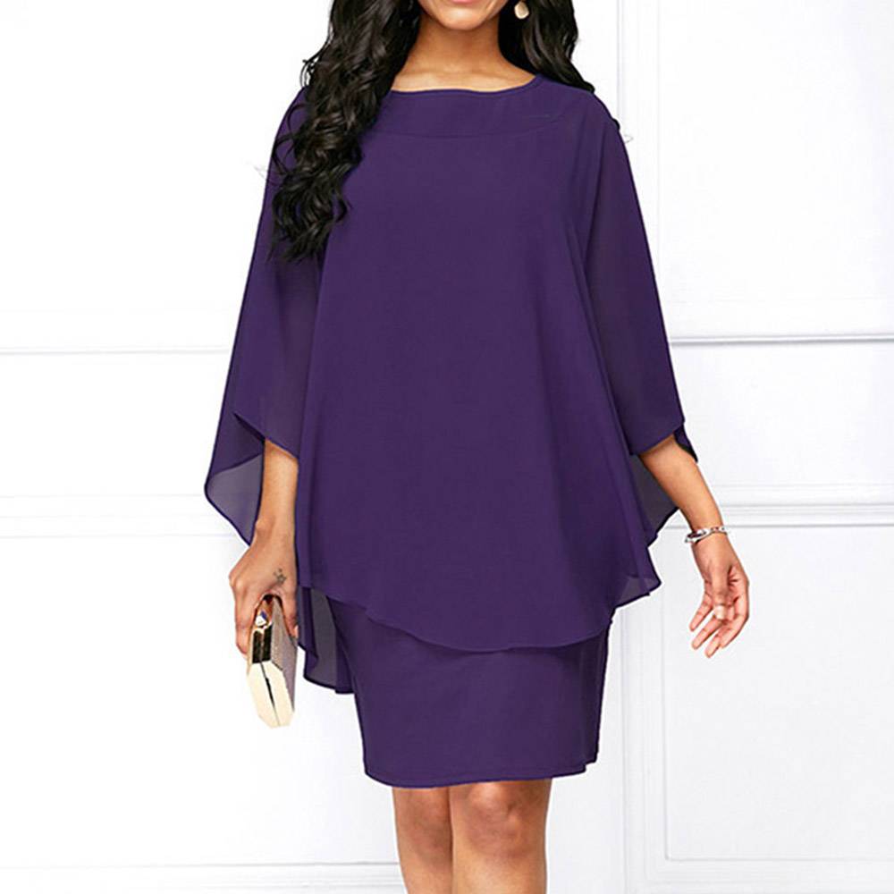 Plus Size Round Neck Patchwork Long Sleeve Above Knee Pullover Women's Dress