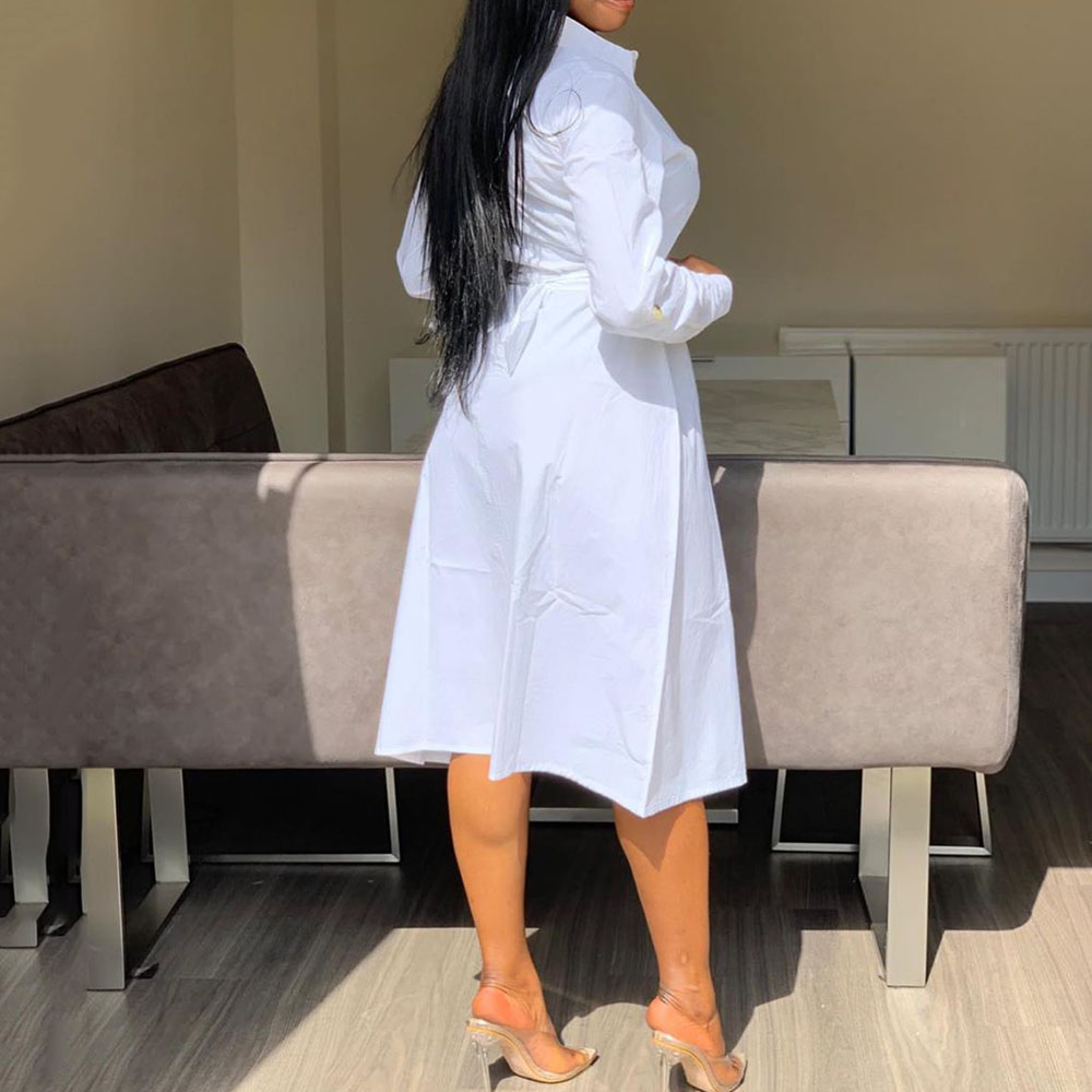 Polo Neck Long Sleeve Single-Breasted Women's Maxi Dress