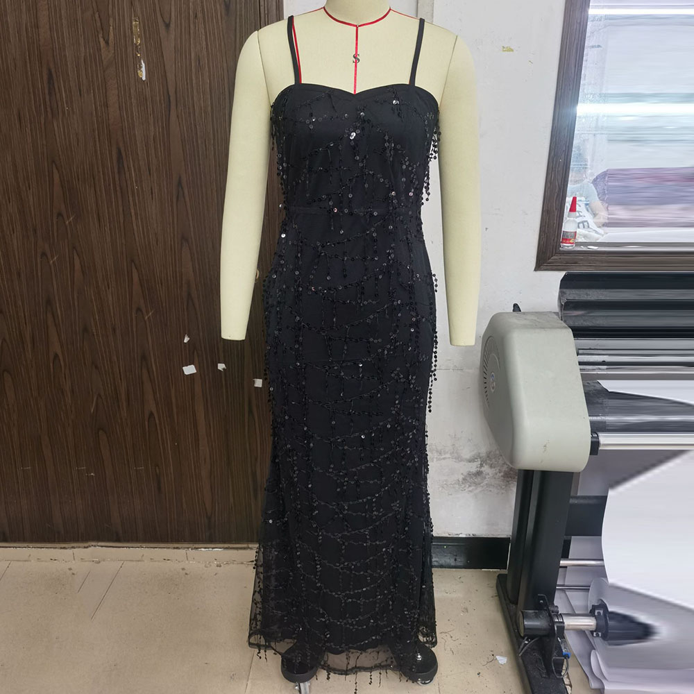 Plain Floor-Length Sequins Sleeveless Pullover Women's Dress