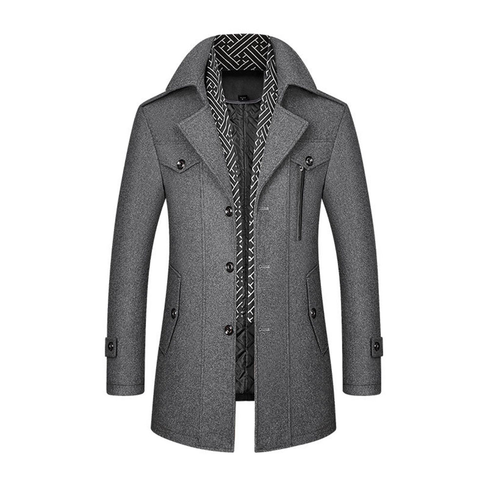 Lapel Mid-Length Plain Single-Breasted Coat for Men-www.tbdress.com