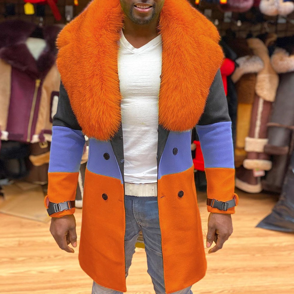 Color Block Patchwork Mid-Length Winter Men's Coat