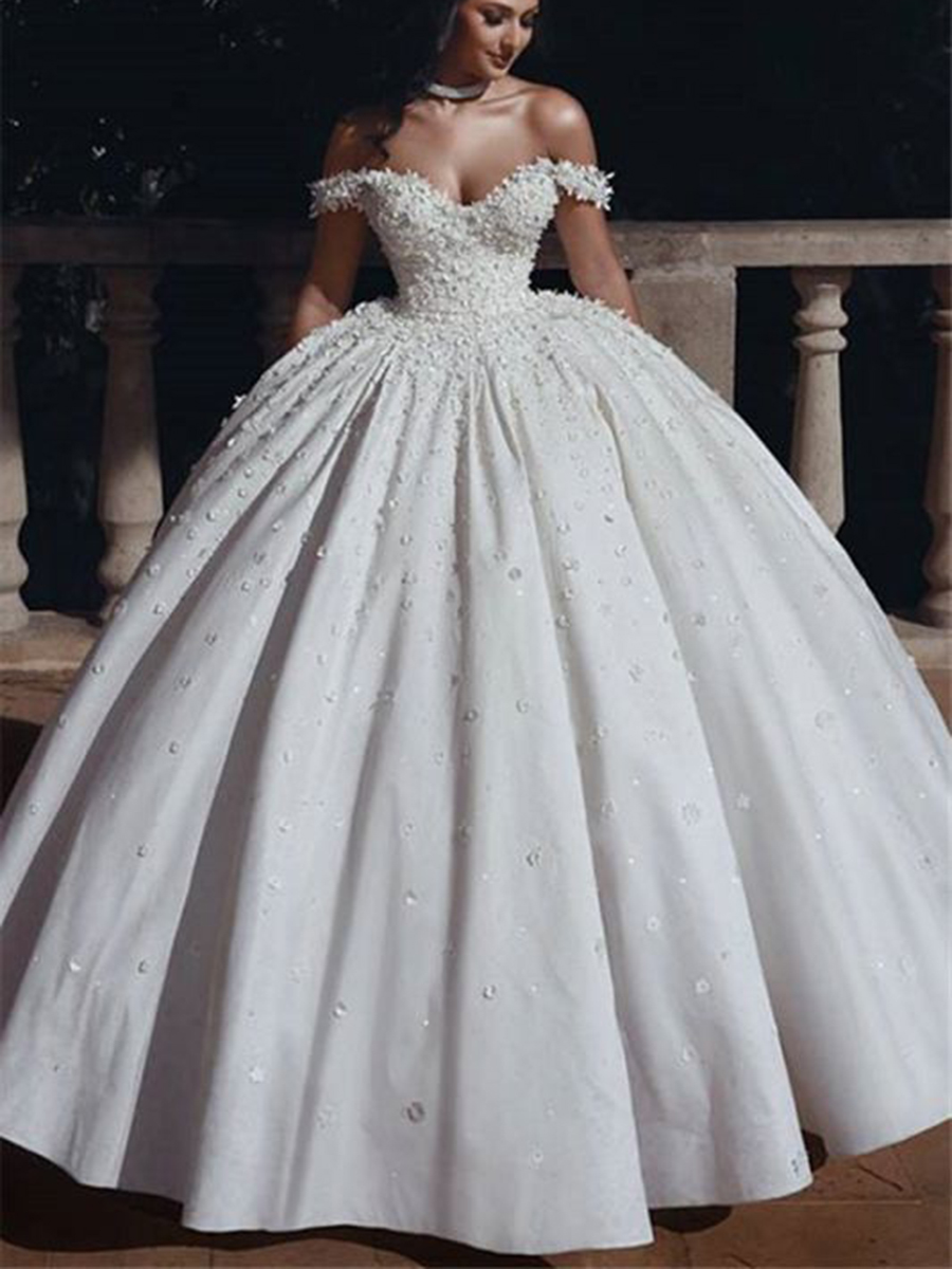 Sleeveless Off-The-Shoulder Floor-Length Sequins Church Wedding Dress 2021