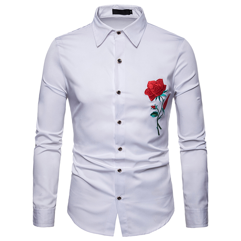 Rose Print Lapel Plain Men's Shirt