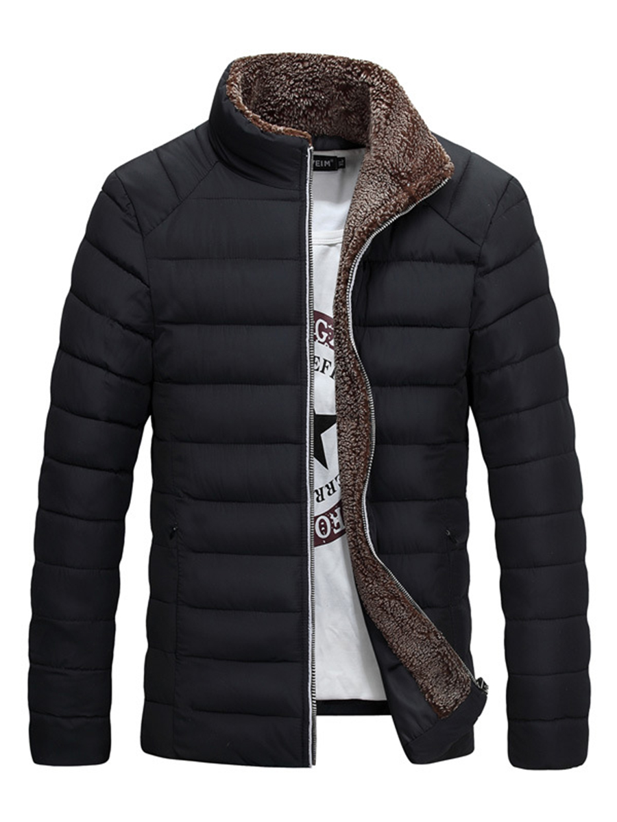Stand Collar Thicken Warm Zipper Plain Men's Winter Coat