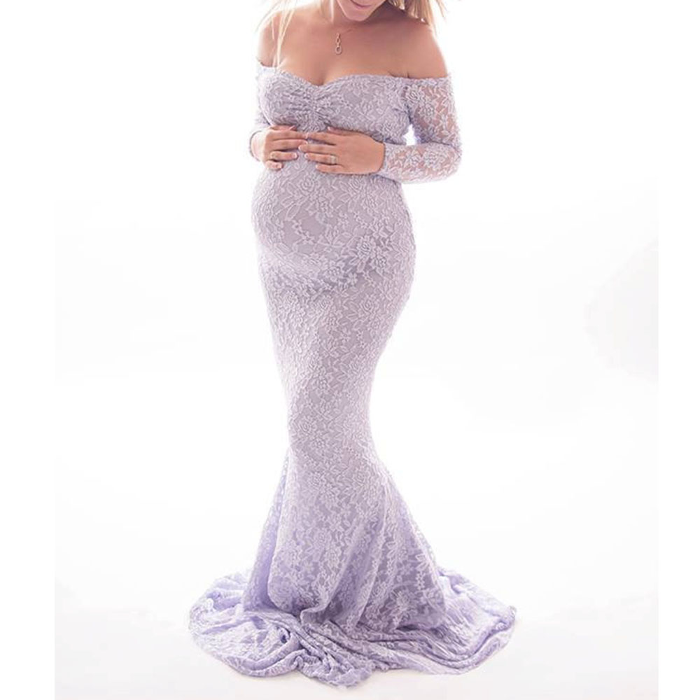 Floor-Length Lace Off Shoulder Long Sleeve Maternity Women's Dress