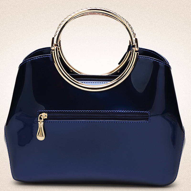 Shiny Patent with Circle Metallic Handle Women Handbag