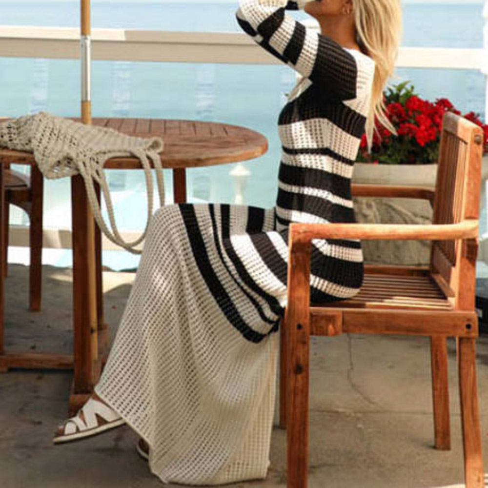 Ankle-Length Long Sleeve Square Neck High Waist Women's Sweater Dress