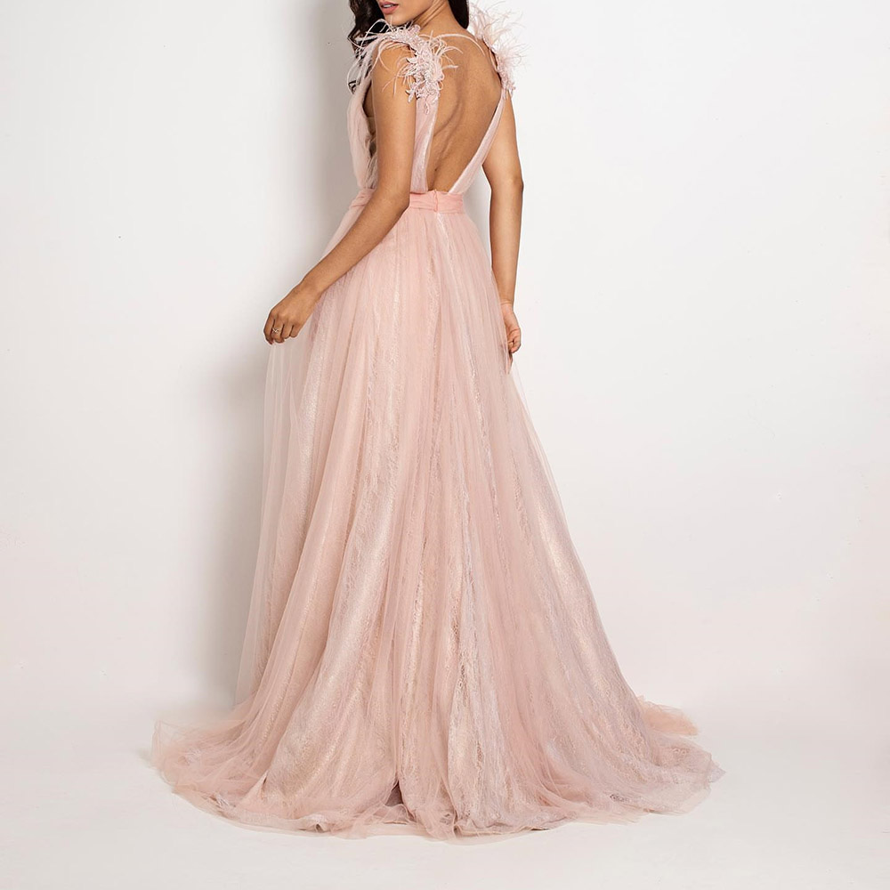 V-Neck A-Line Floor-Length Split-Front Prom Dress 2022