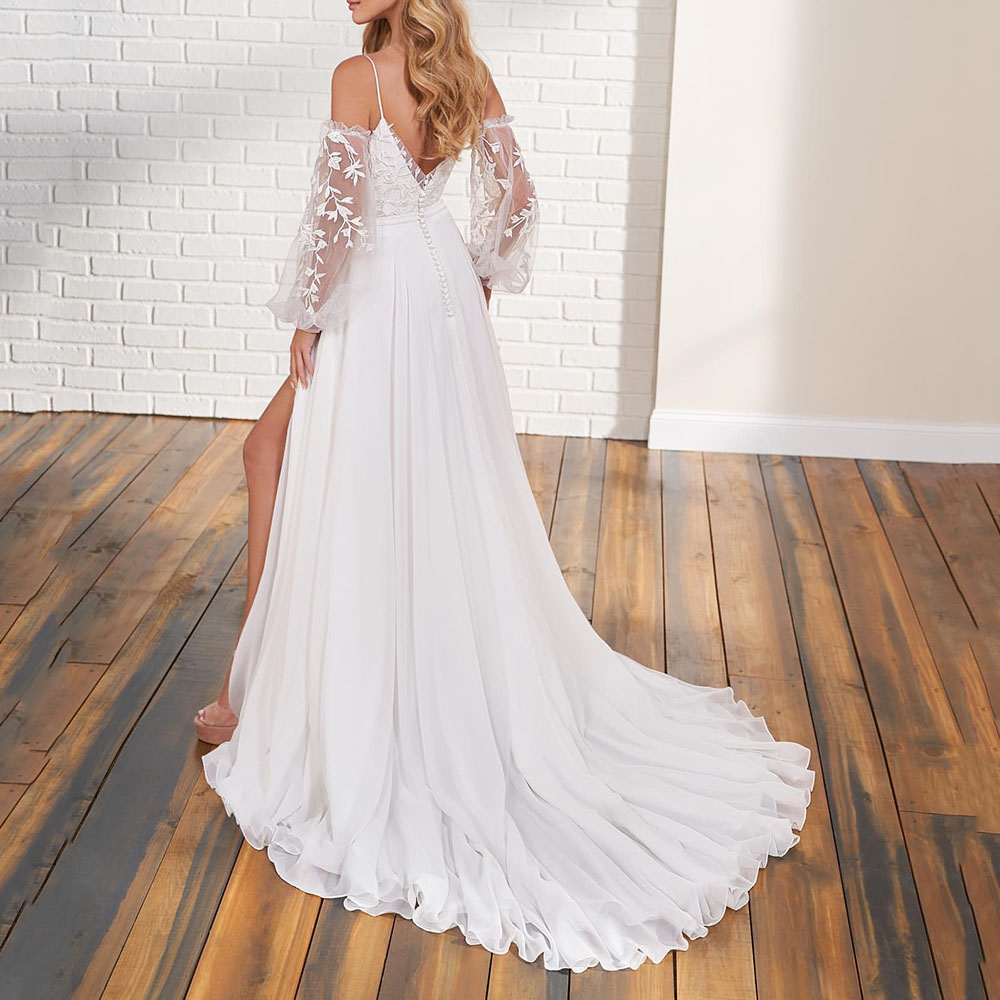 Long Sleeves Floor-Length Draped Church Wedding Dress 2022