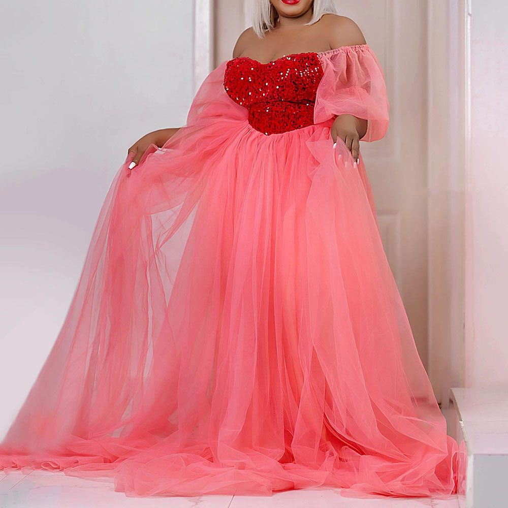 Floor-Length Half Sleeves Off-The-Shoulder Ball Gown Evening Dress 2022