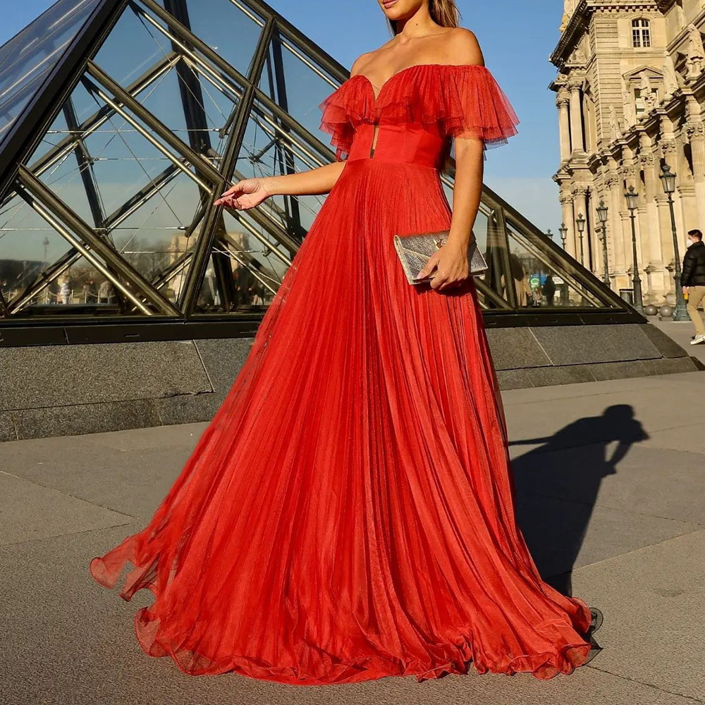A-Line Floor-Length Ruffles Off-The-Shoulder Prom Dress 2022