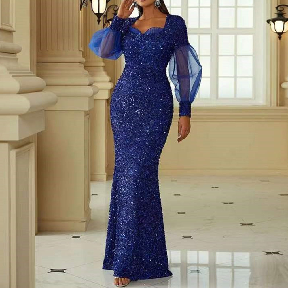 Floor-Length Trumpet Long Sleeves Sequins Evening Dress 2022